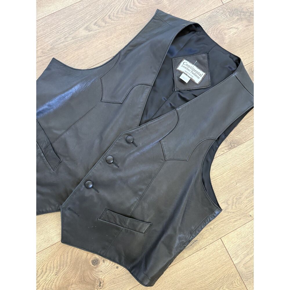 Continental Leather Fashions 52 Lambs Leather Western Button Vest Vintage Vtg